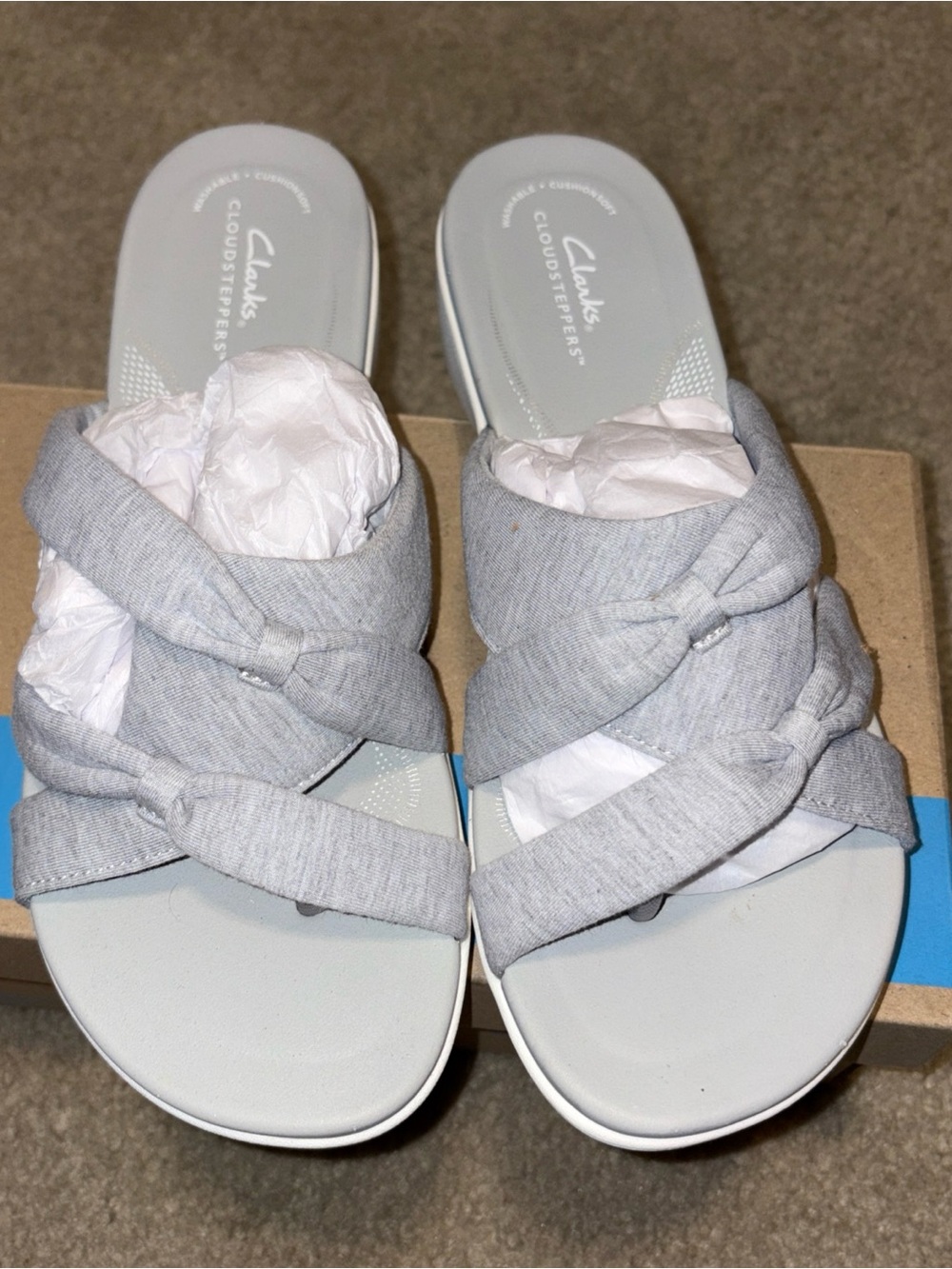 Clarks Cloudsteppers Breeze Rae Cam Slip-On Flat Sandals Grey Size 10W